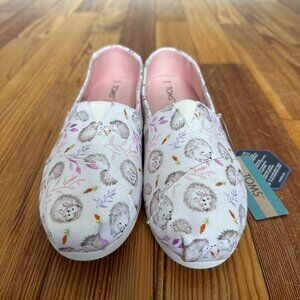NWT TOMS Women's Size 8.5 White Happy Hedgehogs Alpargata Slip-On Shoes